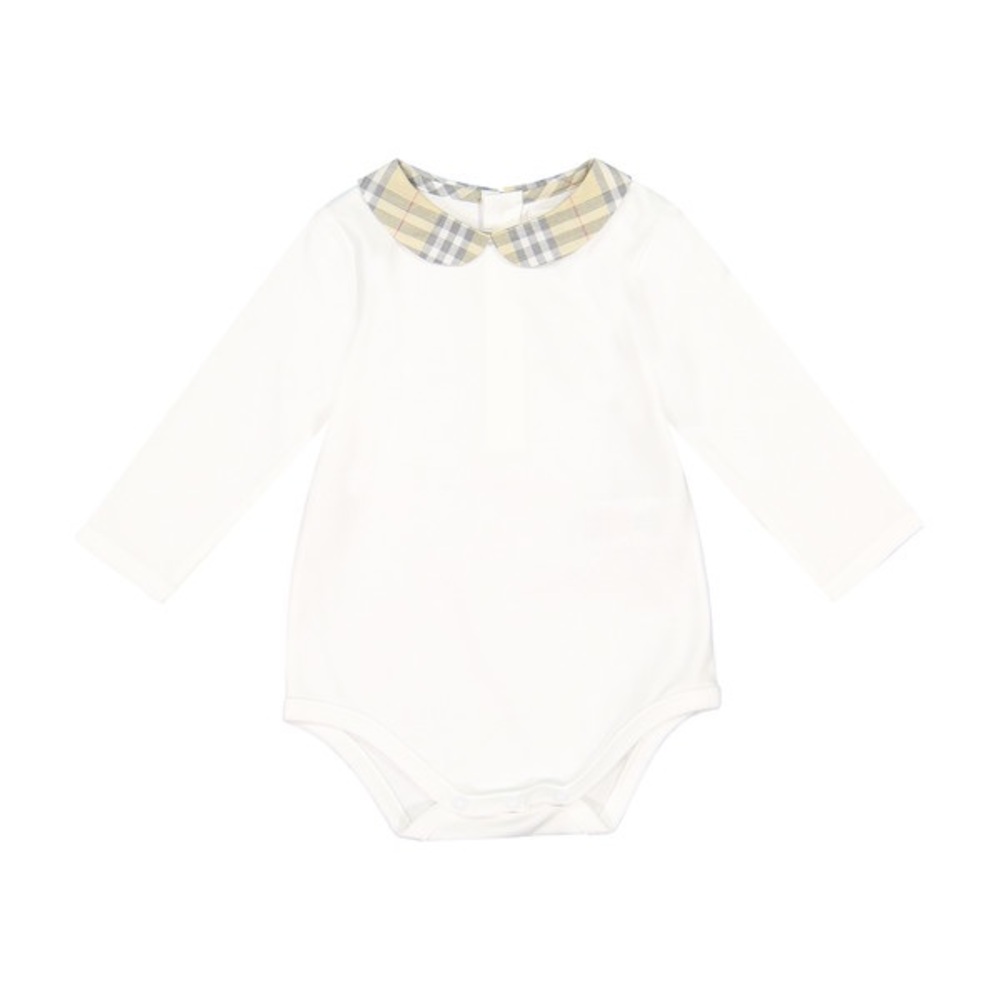 Burberry Cream Onesie with Plaid Collar 6mo